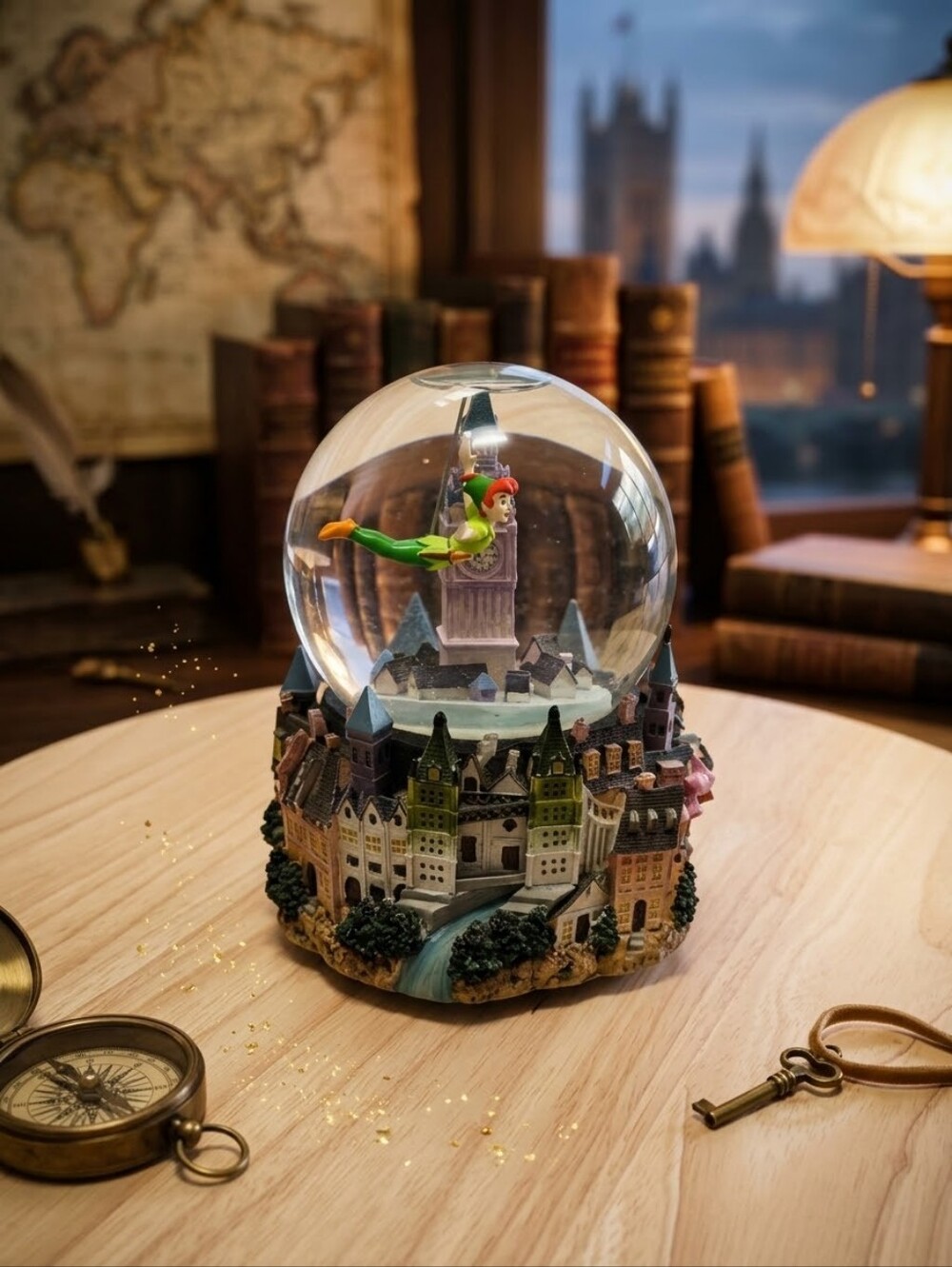 Disney Peter Pan 50th Anniversary Musical Snow Globe Big Ben You Can Fly Hallmar